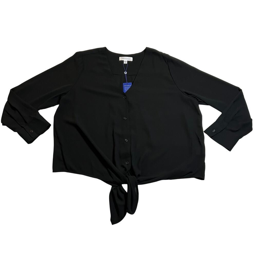 Popsugar V-Neck Button Up Shirt w/ Front Tie Size XXL NEW Minimalist Casual